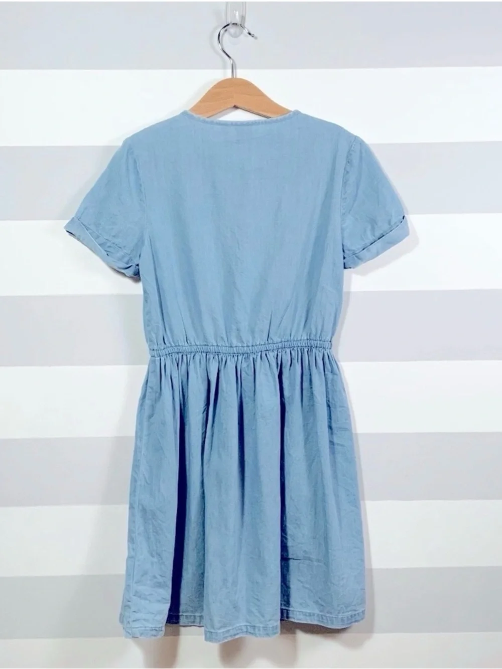Gap Girls Short Sleeve Button Front Chambray Denim Dress, Size Medium